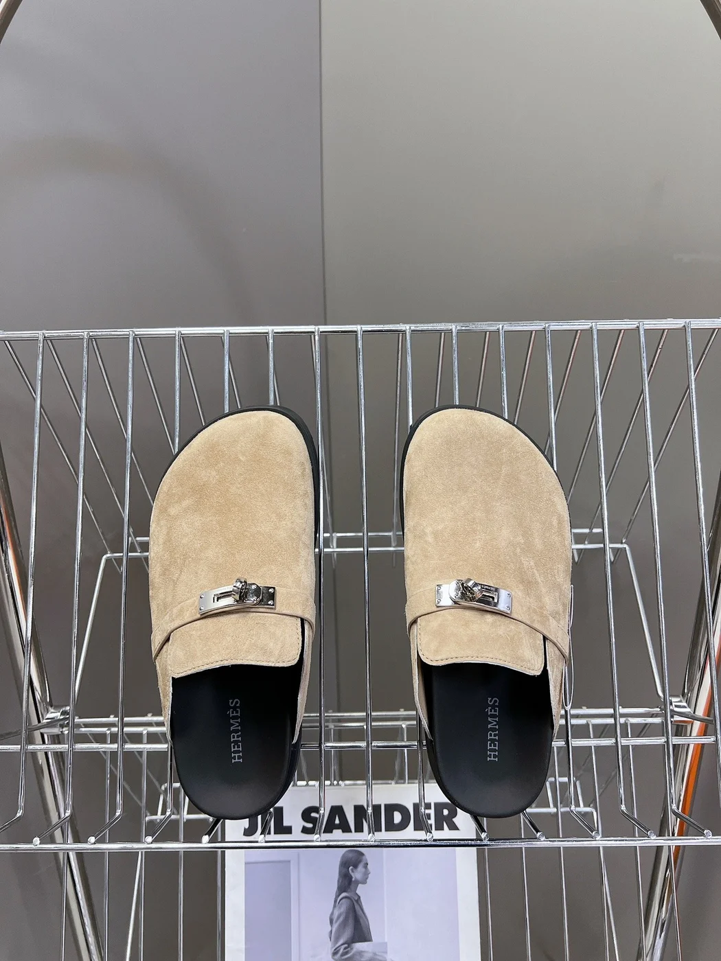 Hermès Women Beige Suede Mules — Rounded Toe with Black Sole product view 6
