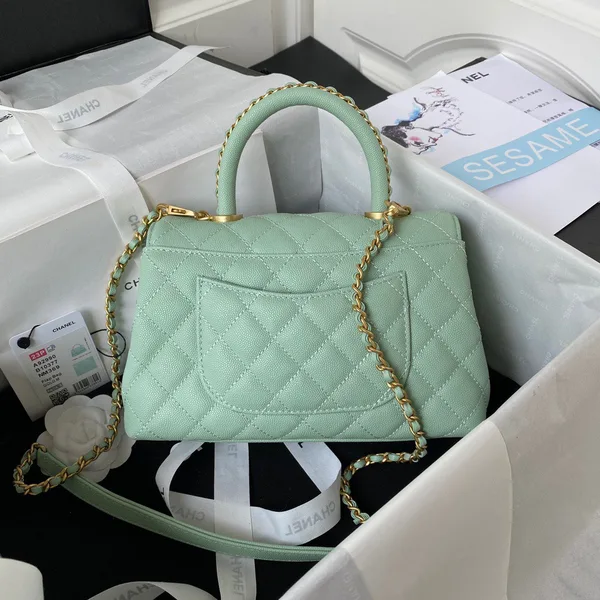 Chanel Coco Pastel Blue Handbags With Lock Gold 24 cm product view 7