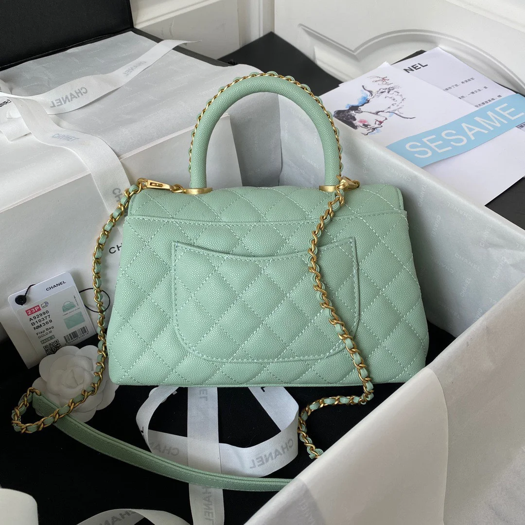 Chanel Coco Pastel Blue Handbags With Lock Gold 24 cm product view 7