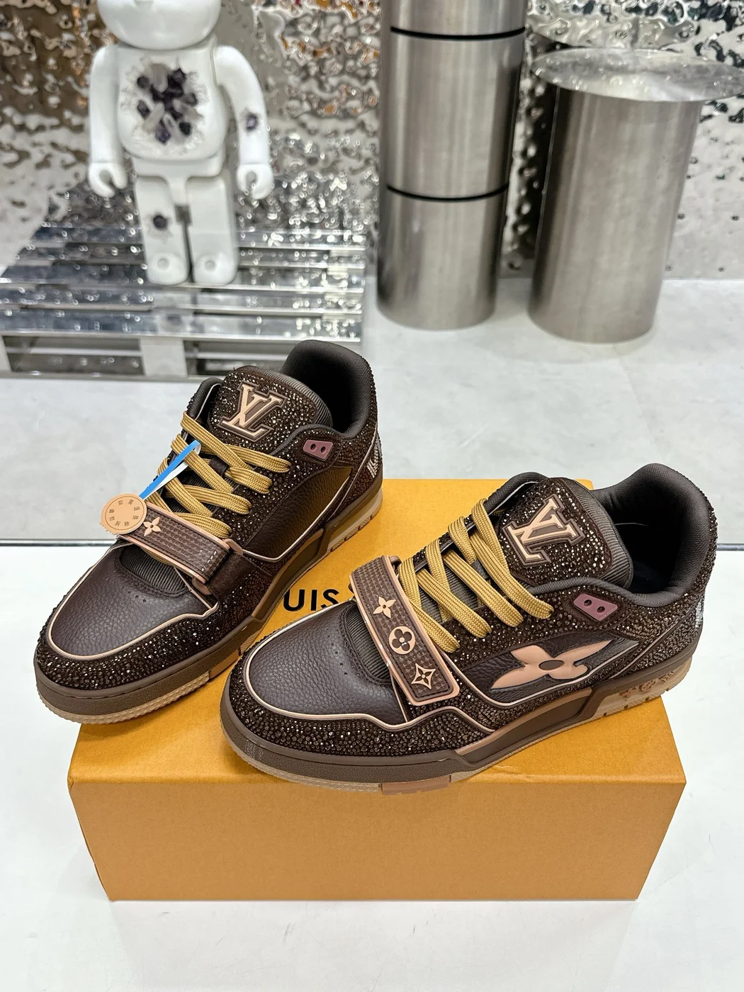 Louis Vuitton Women Brown Leather Sparkle Strap Sneakers product view 5
