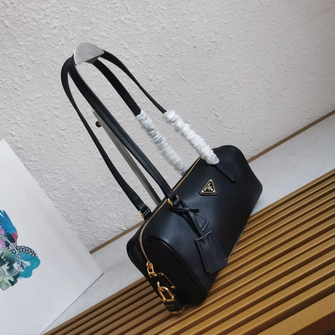 Prada Black Medium leather top-handle bag with padlock product view 7