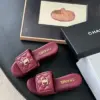 Chanel Women Burgundy Quilted Leather Slides — Gold-Tone CC Detail product view 6