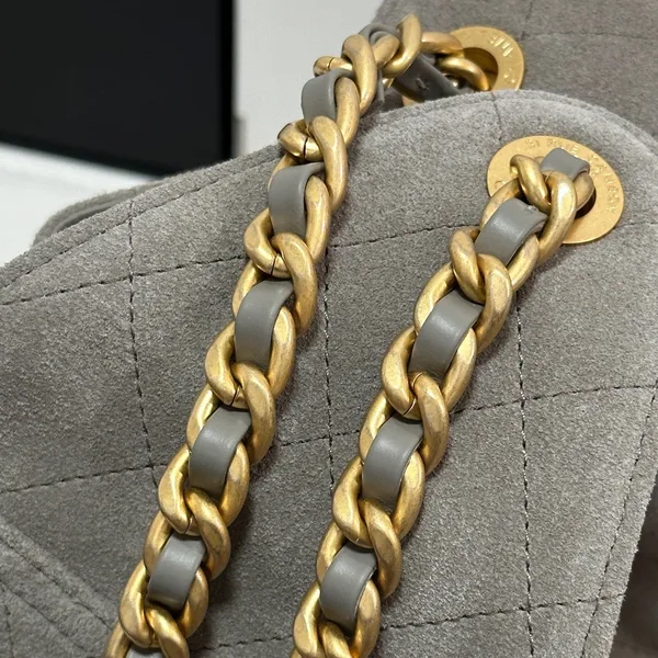 Chanel New 25 Handbag 30 In Natural Grey Suede Gold Hardware product view 8