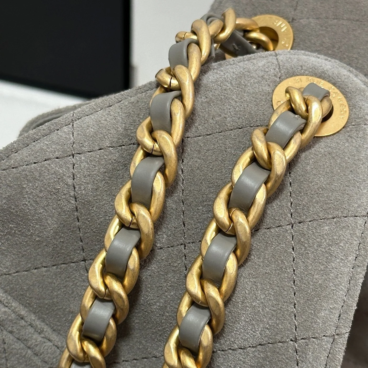 Chanel New 25 Handbag 30 In Natural Grey Suede Gold Hardware product view 8