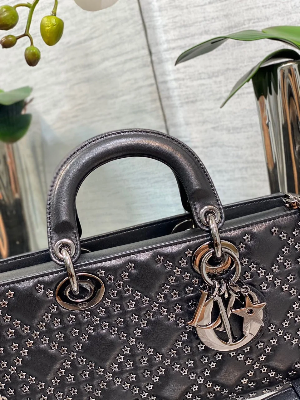 Dior D-Joy Black Handbag With Star Studs 26 cm product view 4