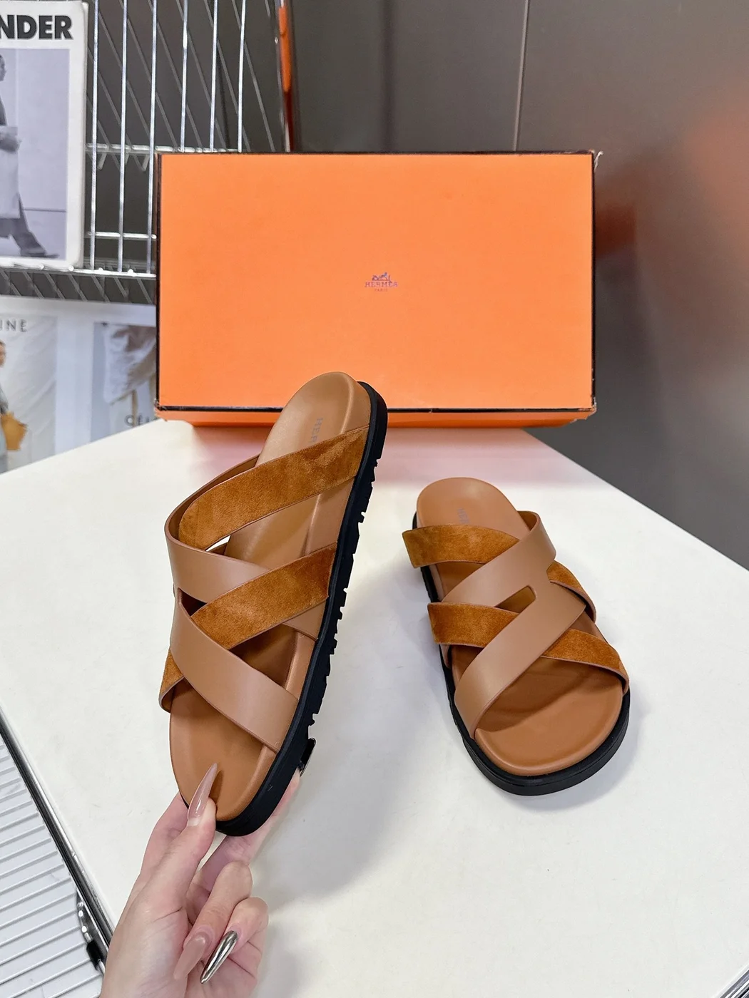 Hermès Women Brown Suede Leather Sandals product view 5