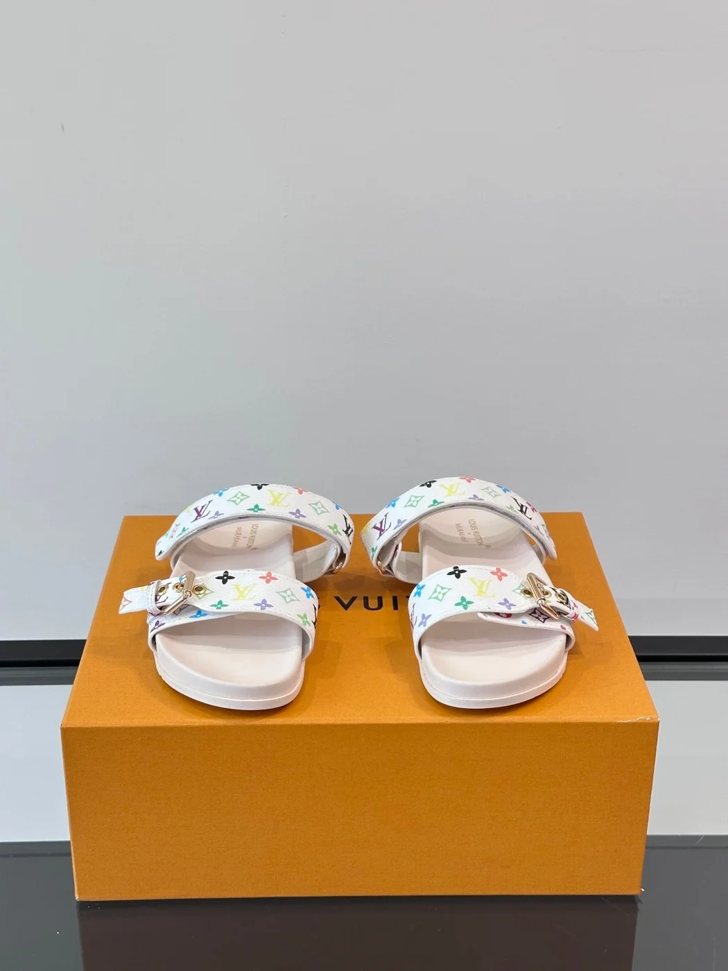 Louis Vuitton Men White Patterned Leather Sandals product view 2