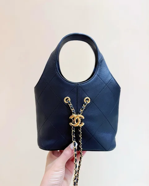 Chanel Top-Handle Bag Navy Blue with Gold-Tone Detail product photo