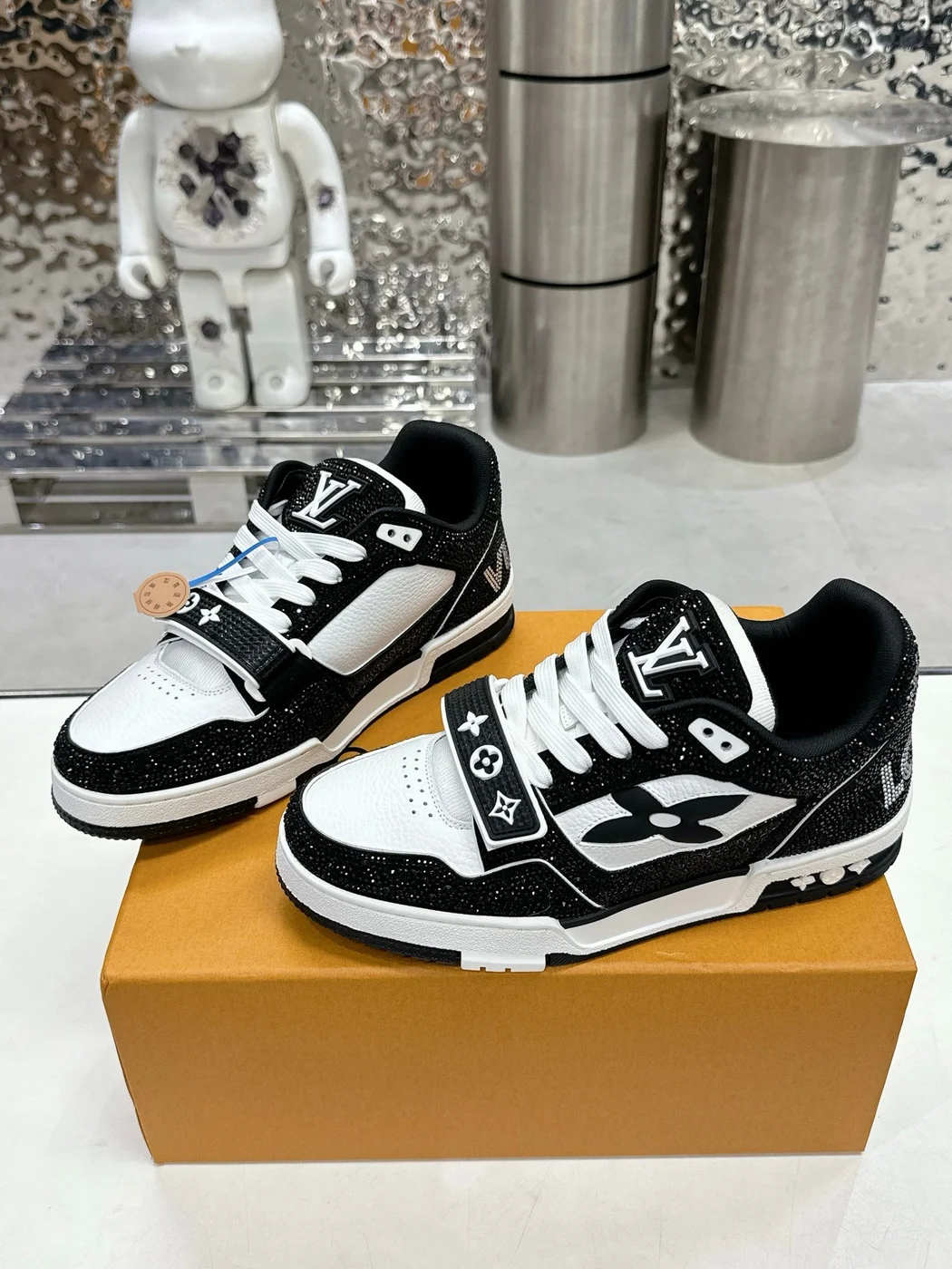 Louis Vuitton Women Black and White Sneakers — Monogram Trainer Style product view 5
