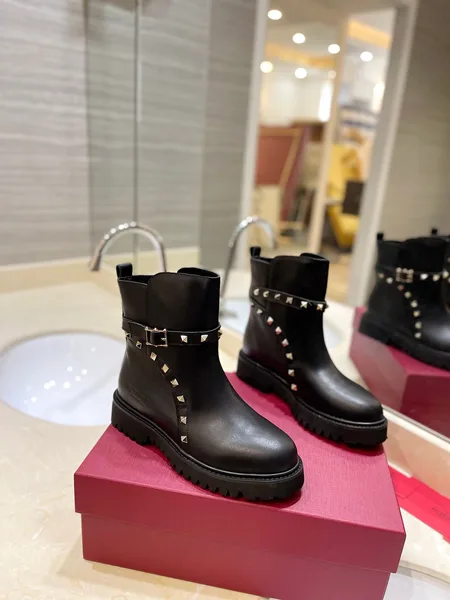 Valentino Women Black Leather Studded Boots product photo