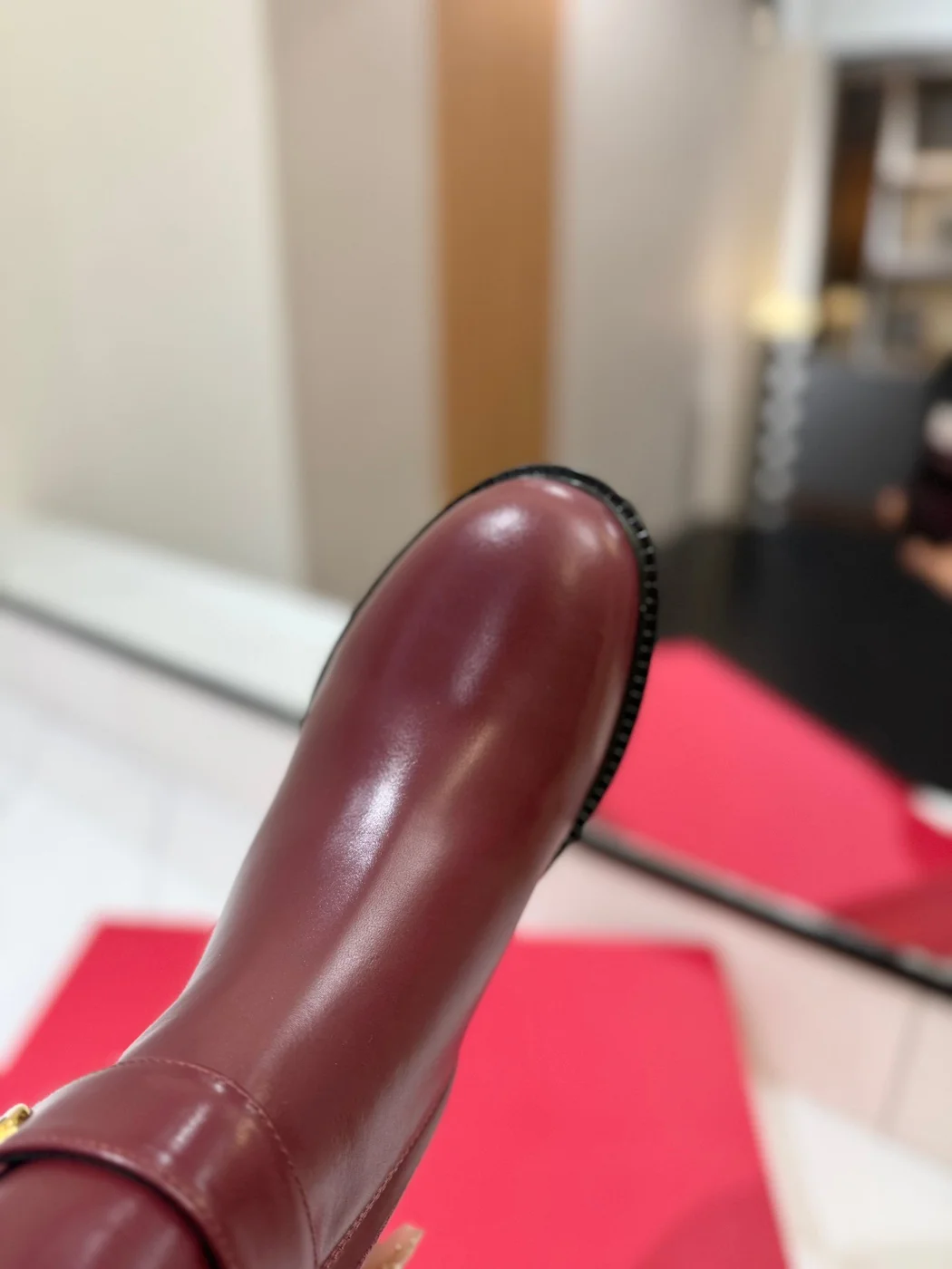 Valentino Women Burgundy Leather Knee High Boots product view 2