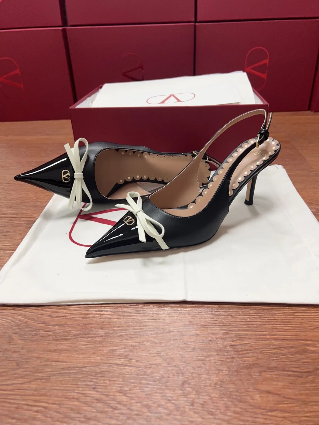 Valentino Women Black Patent Leather Bow Slingback Pumps product view 4