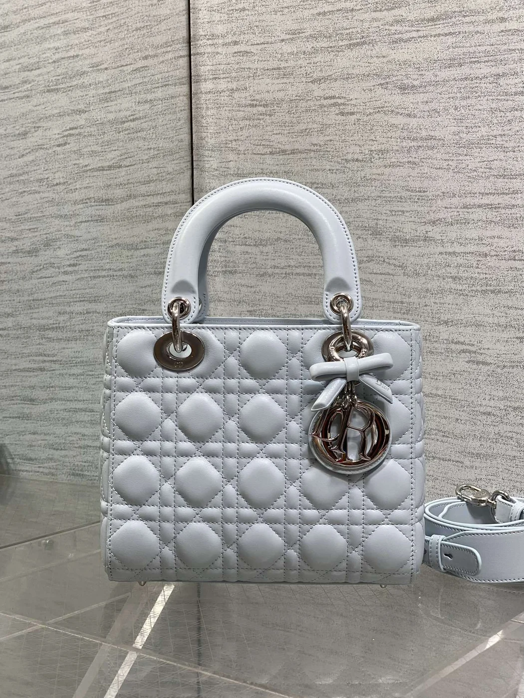 Dior Small Lady Dior Bag in Ice Blue Cannage product view 2