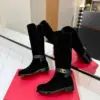 Valentino Women Black Suede Strap Boots — Knee Height product view 6