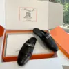 Hermès Women Black Leather Mules — Textured Loafer Style product view 4