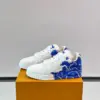Louis Vuitton Men White and Blue Sneakers — Blue Floral Side Pattern product view 3