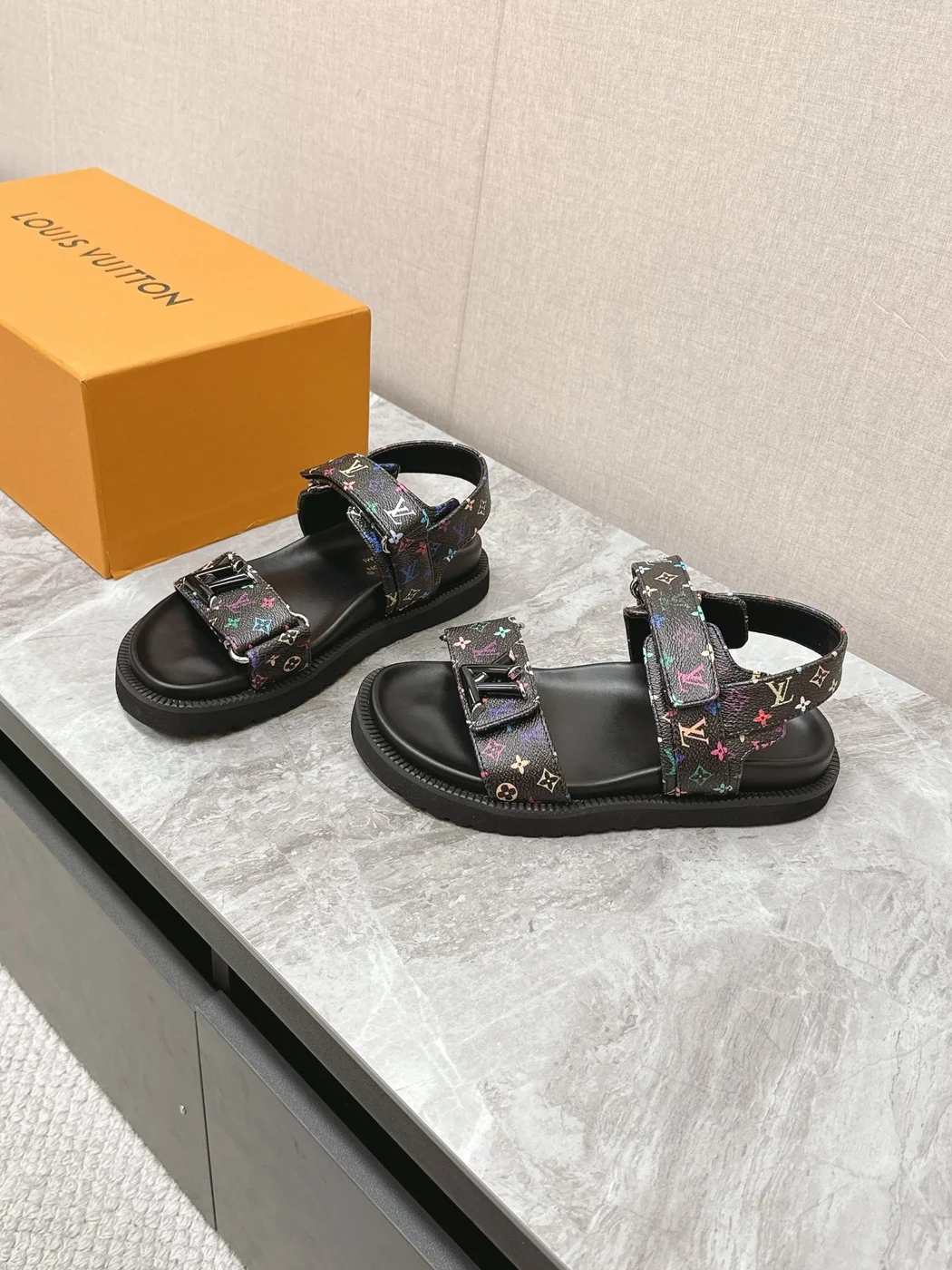 Louis Vuitton Women Black Multi Leather Strap Sandals product view 3