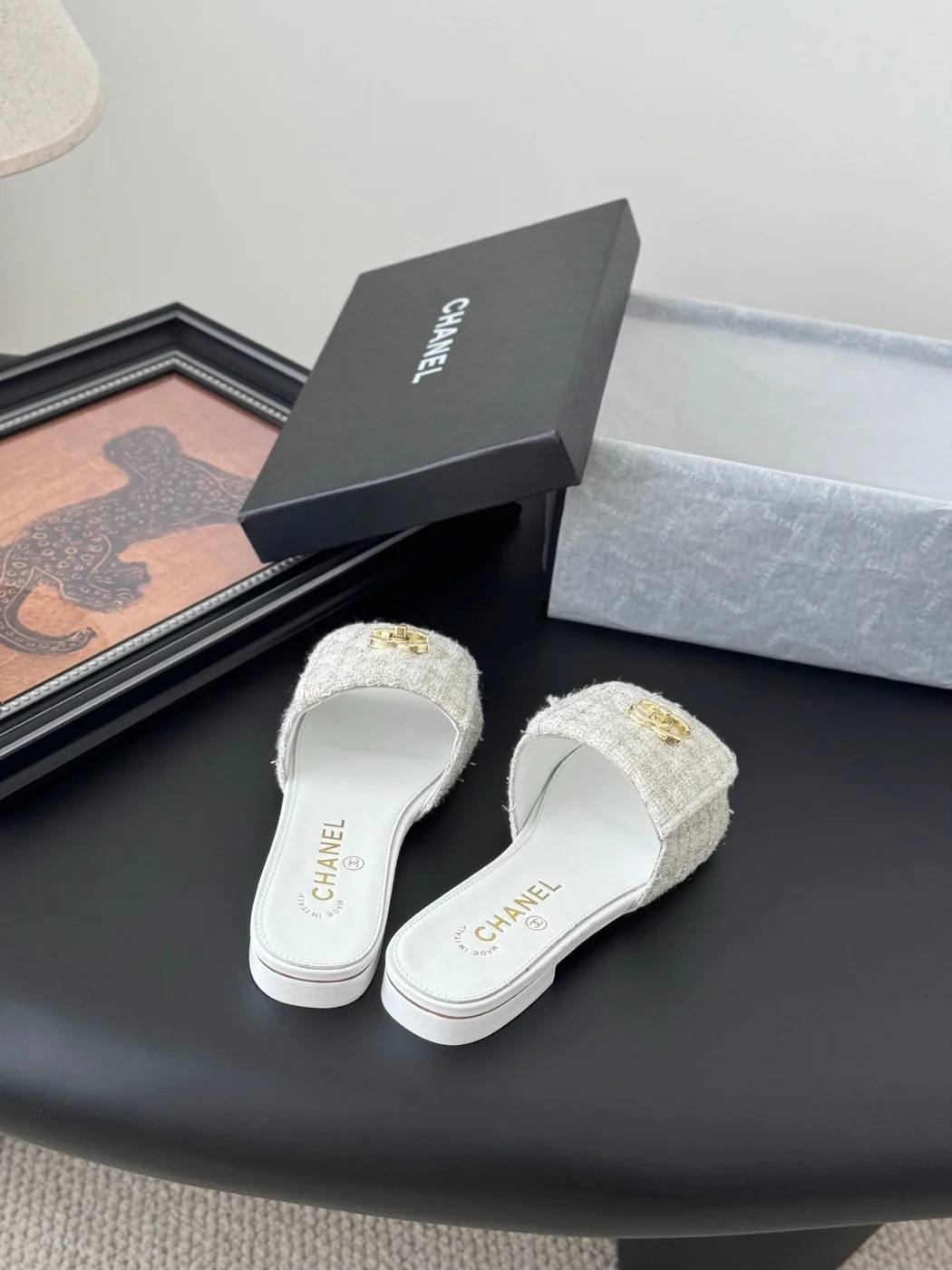 Chanel Women Beige Tweed Slides product view 5