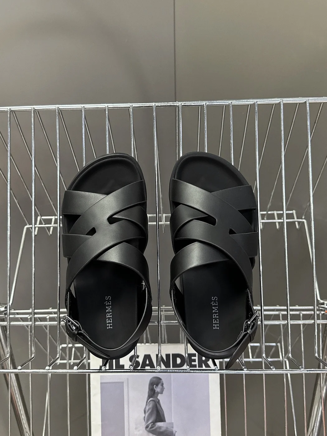 Hermès Women Black Leather Strappy Sandals — Wide Cross-Strap product view 2