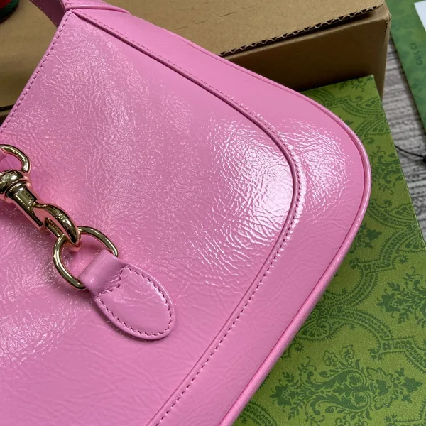 Gucci Jackie Small Shoulder Bag 27 In Pink Cracked Lacquer Calfskin Gold Hardware product view 2