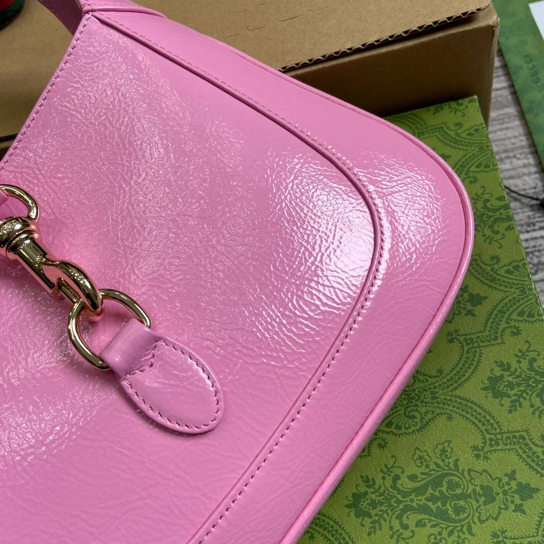 Gucci Jackie Small Shoulder Bag 27 In Pink Cracked Lacquer Calfskin Gold Hardware product view 2