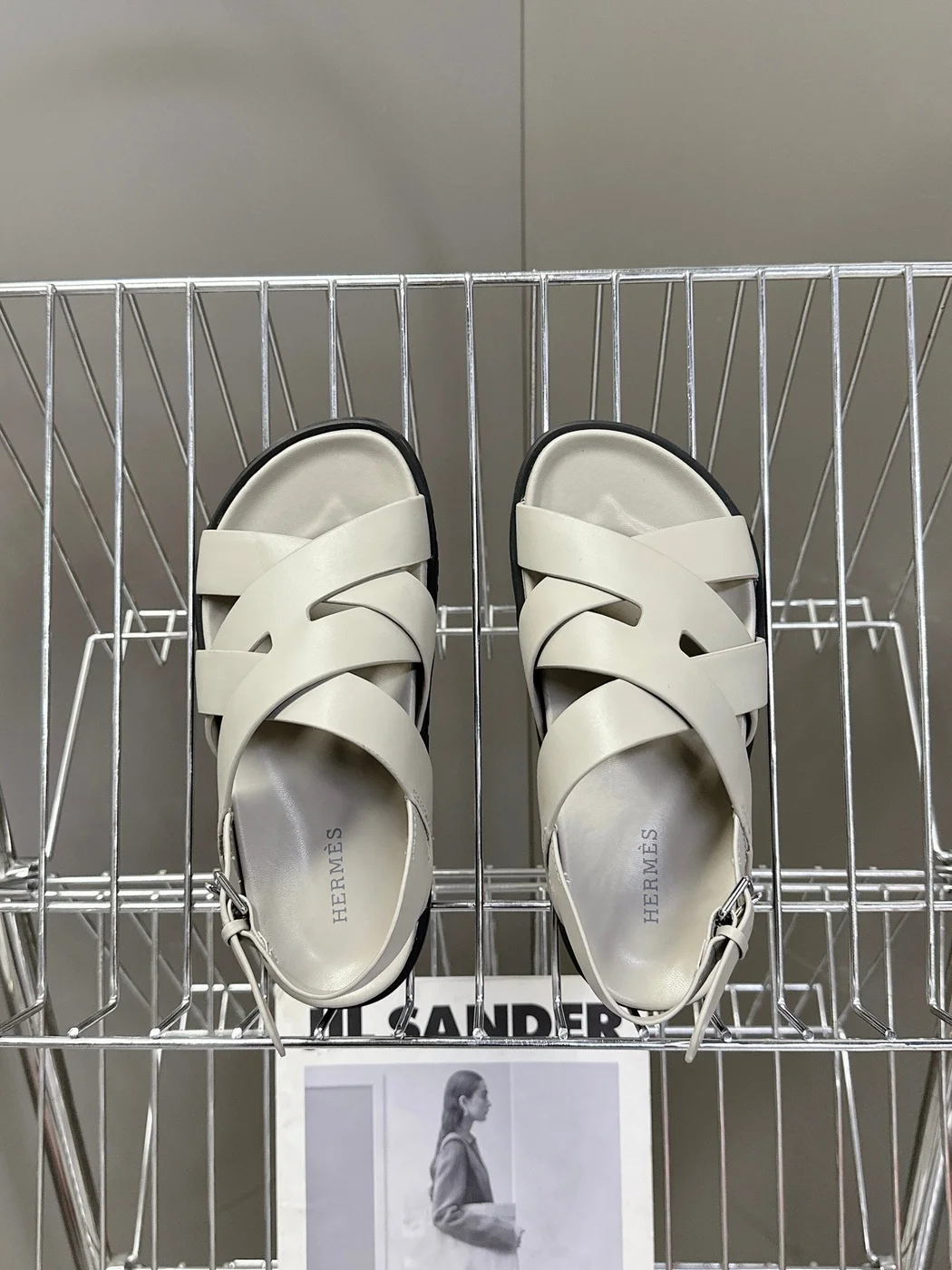 Hermès Women Light Gray Leather Sandals product view 2
