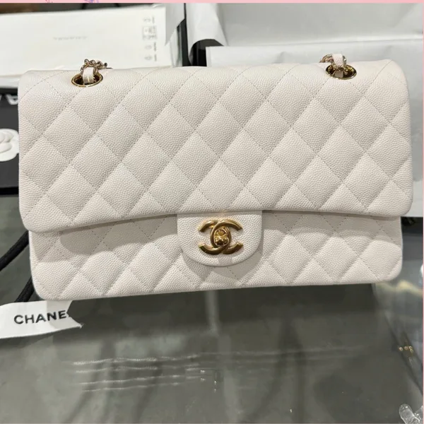 Chanel Classic Woman’s White Handbags Lock Gold 25 cm product photo
