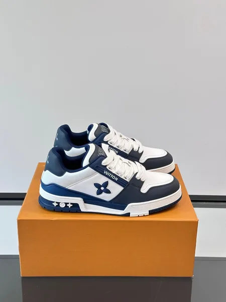 Louis Vuitton Men White And Navy Leather Sneakers product photo