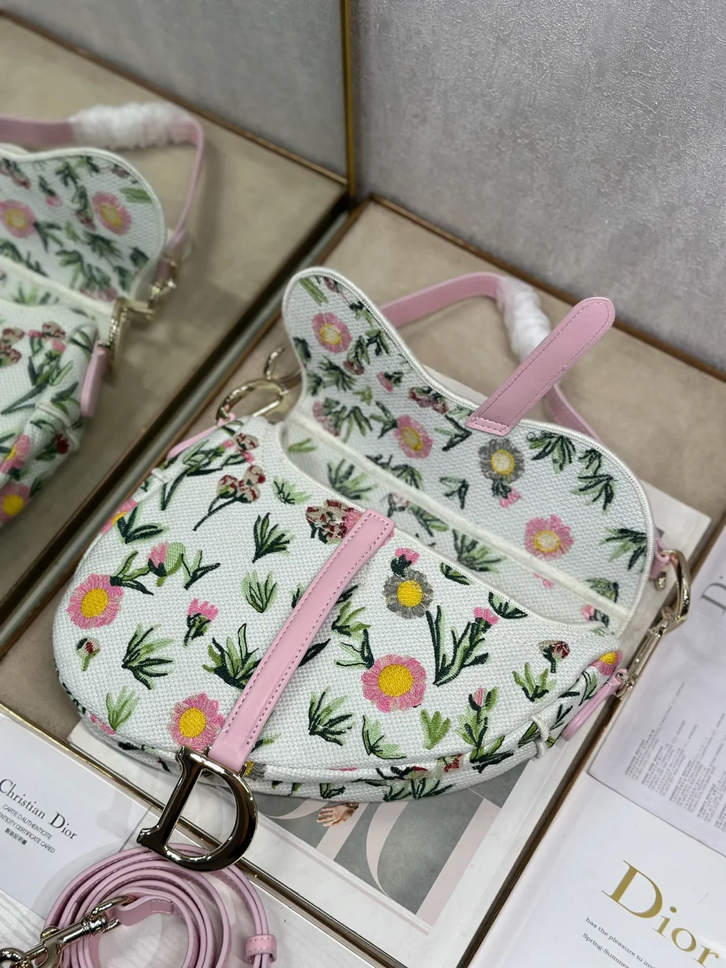 Dior Saddle Bag Multicolored Floral Embroidery Flowers product view 4