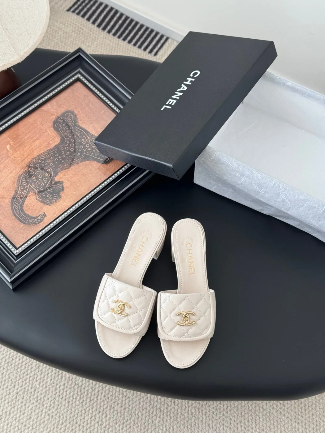 Chanel Women Ivory Quilted Leather Mules — Chain-Woven CC Detail product view 1