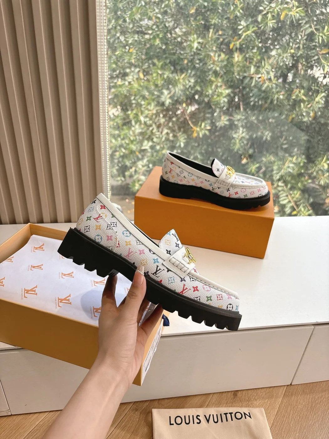 Louis Vuitton Women White Patterned Leather Loafers product view 4