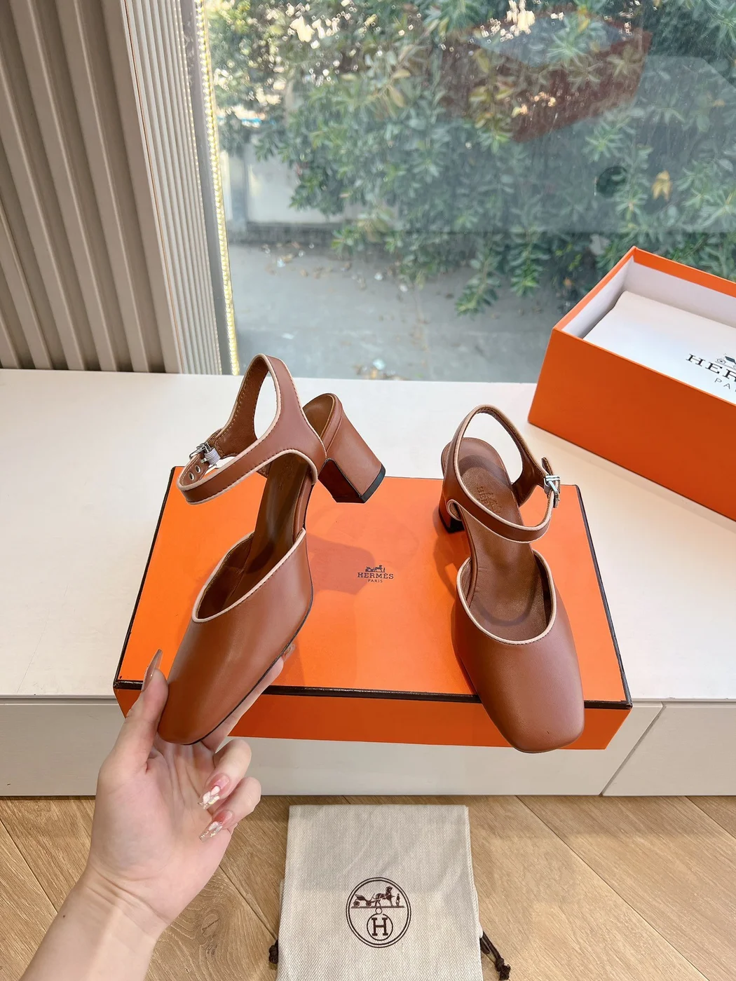 Hermès Women Brown Leather Heels — Ankle-Strap Style product view 2