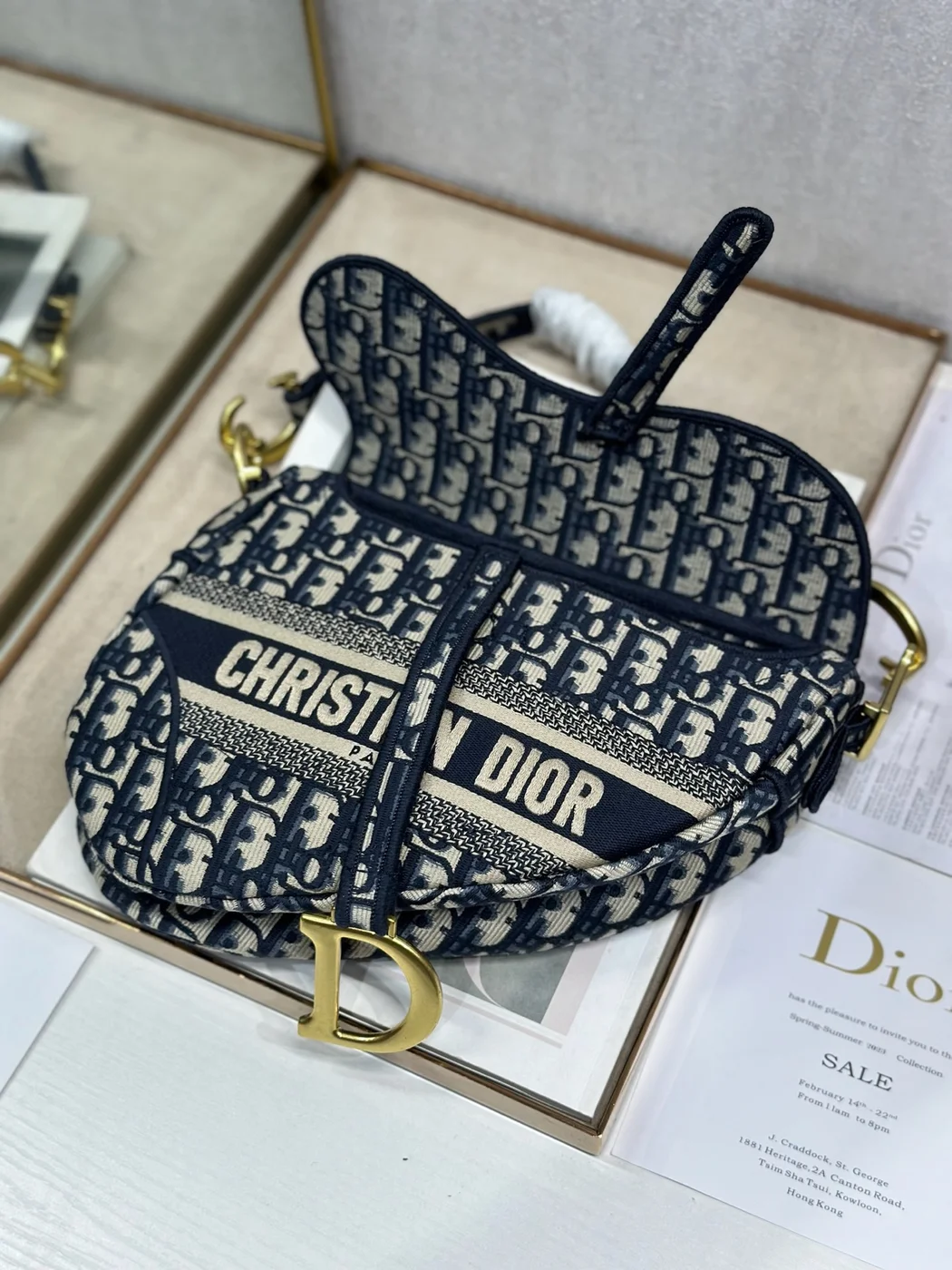 Dior Saddle Bag Blue Oblique with Lettered Panel product view 3