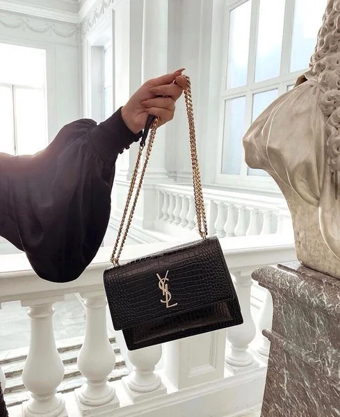 Saint Laurent Medium Sunset Bag Black Croc Pattern product view 5