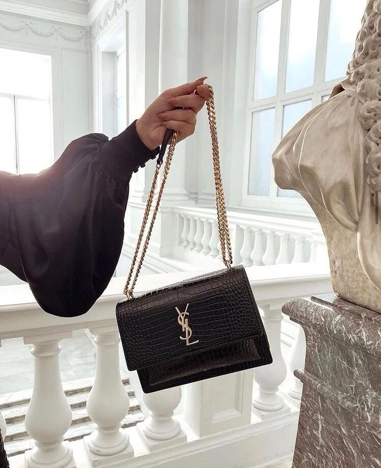 Saint Laurent Medium Sunset Bag Black Croc Pattern product view 5