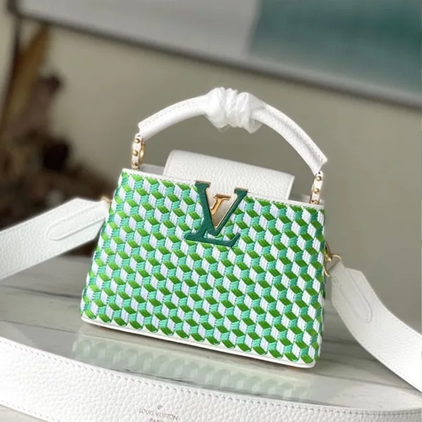 Louis Vuitton Capucines Green And White Pattern Handbags 21 cm product photo