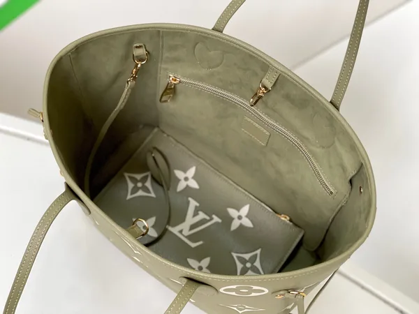 Louis Vuitton Neverfull MM Khaki Cream Monogram Empreinte Leather Bag product view 9