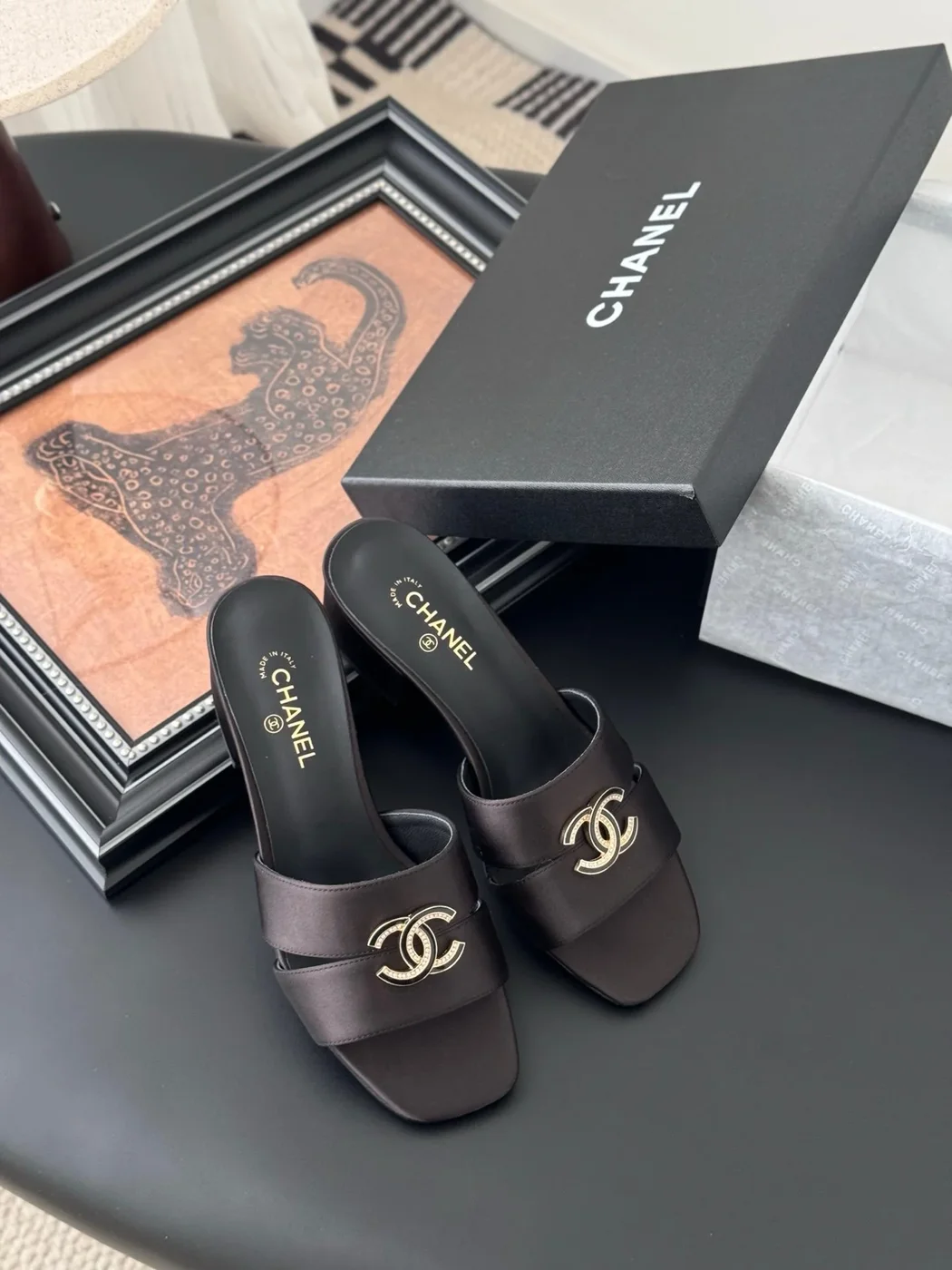 Chanel Women Dark Brown Satin Mules product view 6