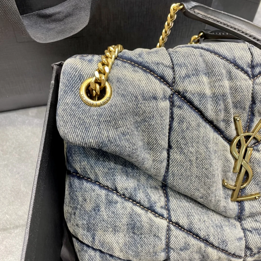 Saint Laurent Chevron Quilted Shoulder Bag Black and Gray product view 2