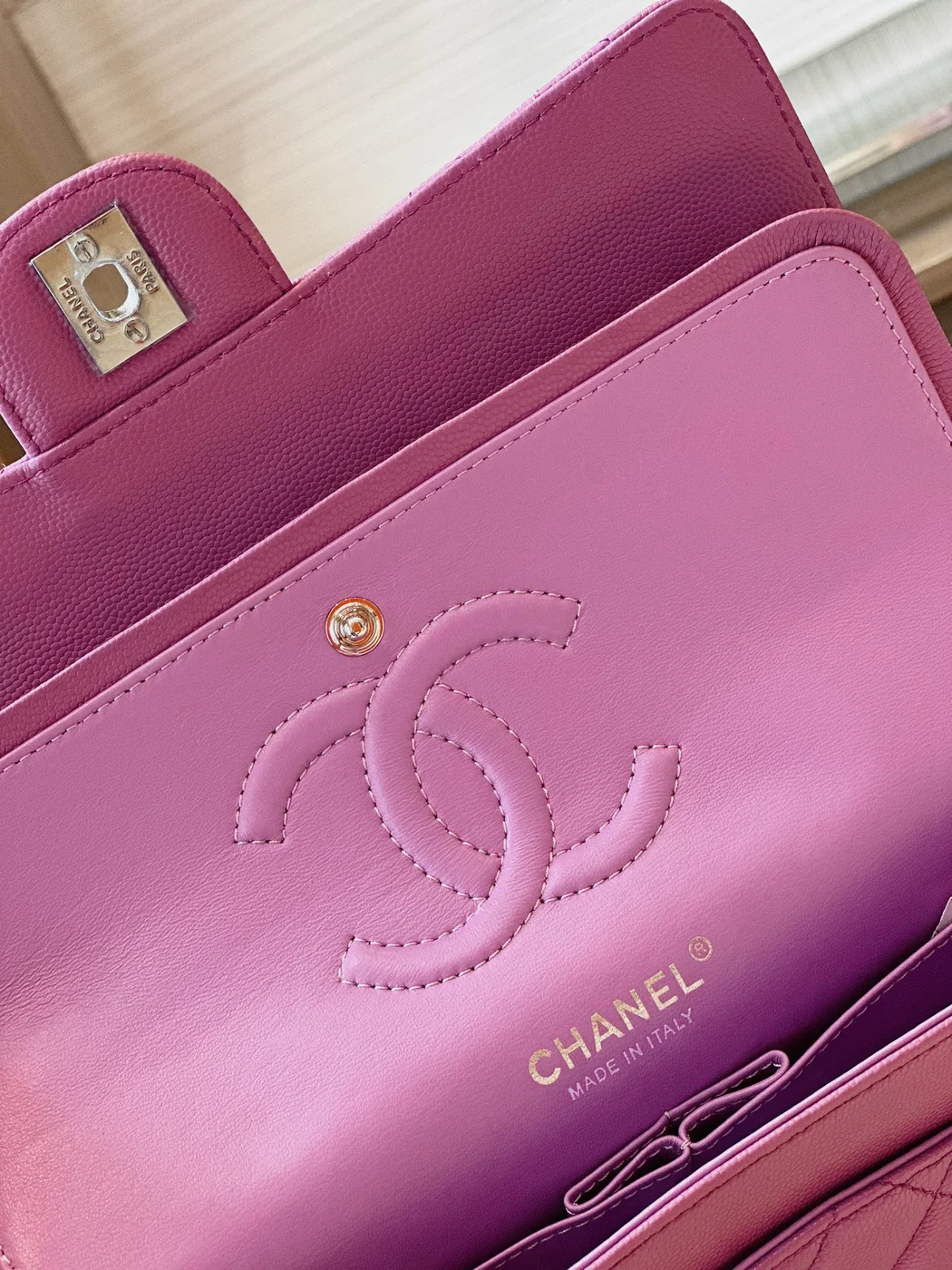 Chanel Classic Handbags Woman’s Purple Lock Silver 25 cm product view 6