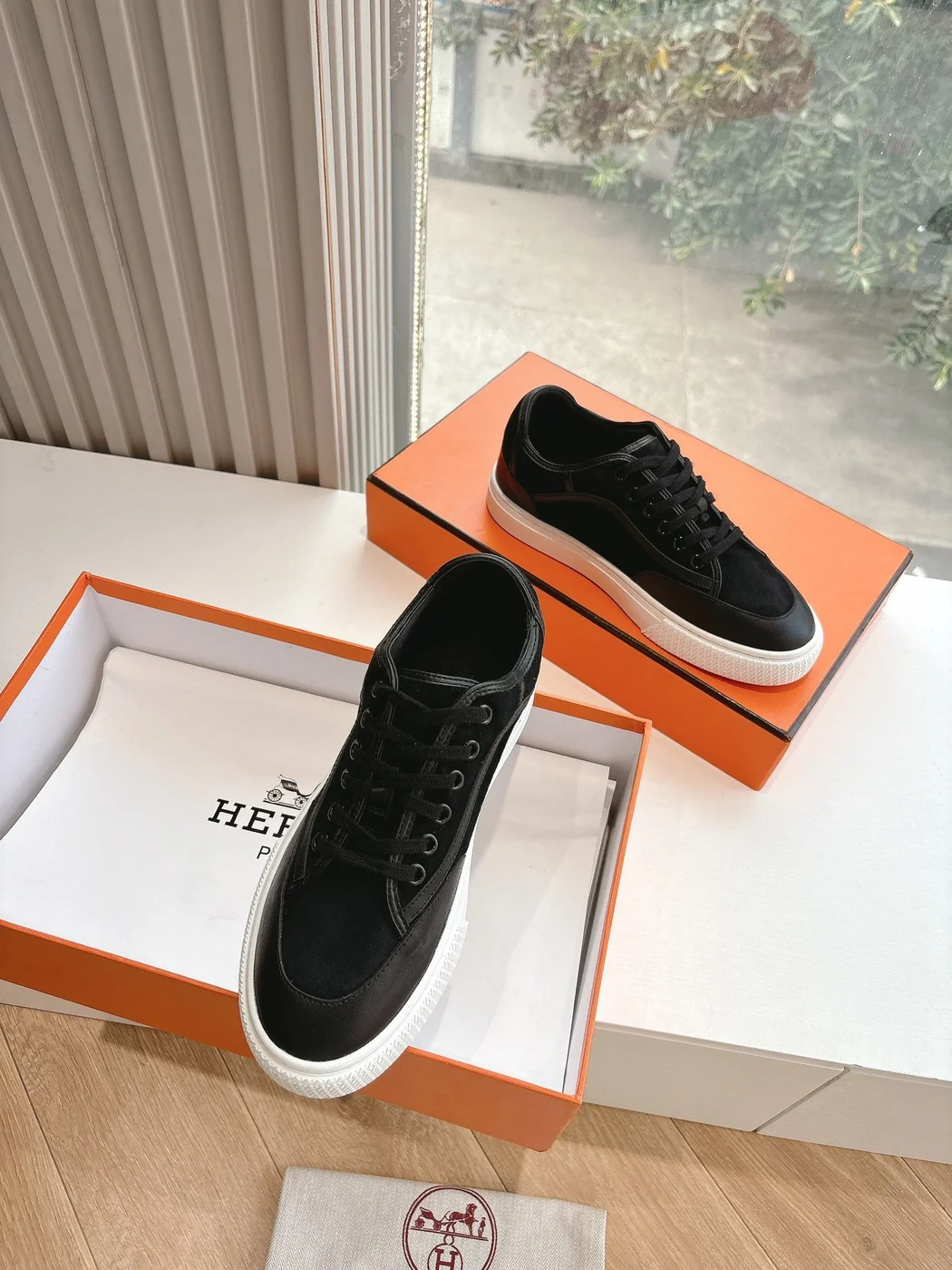 Hermès Women Black Suede Leather Sneakers product view 2