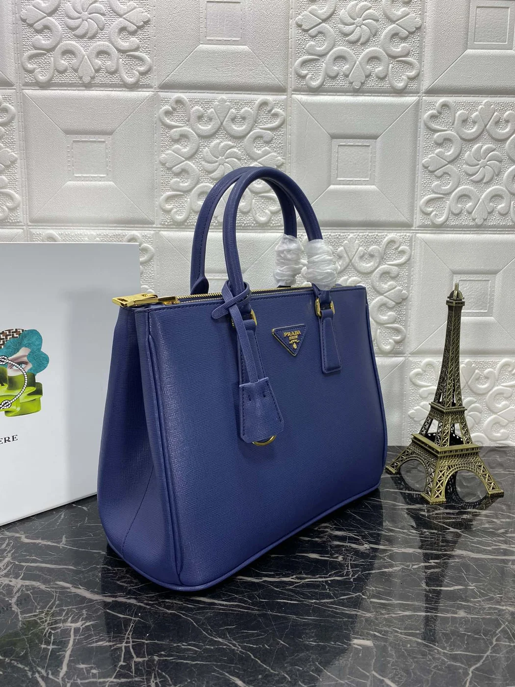 Prada Pra Galleria 32 Bag In Navy Blue Saffiano Leather product view 2