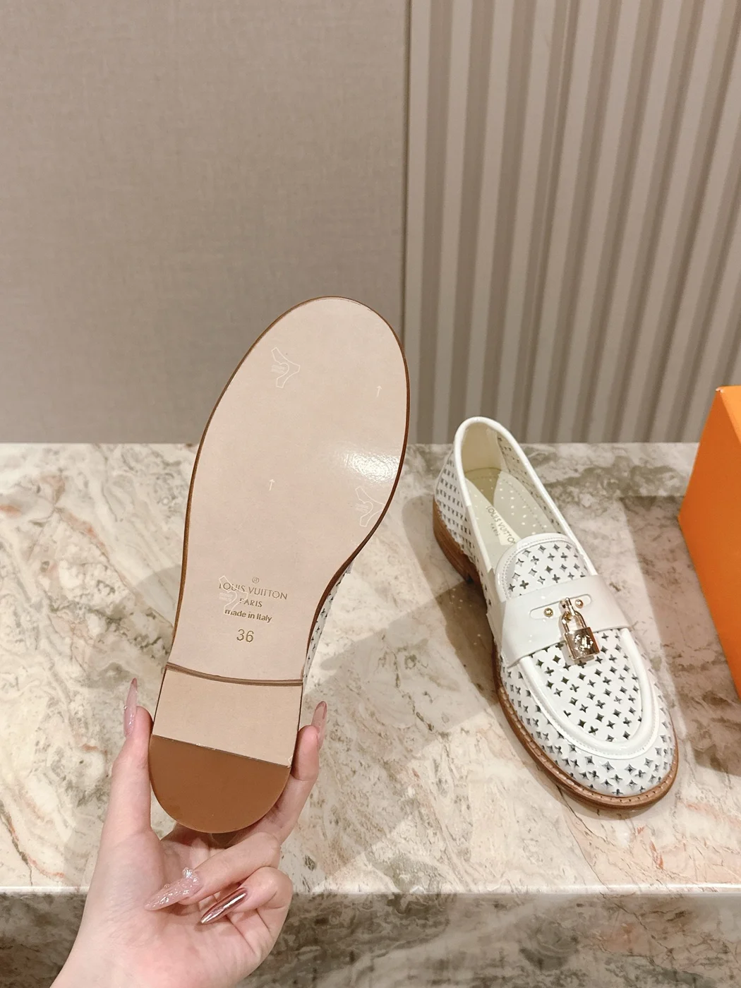 Louis Vuitton Women White Leather Loafers — Woven Upper Detail product view 2