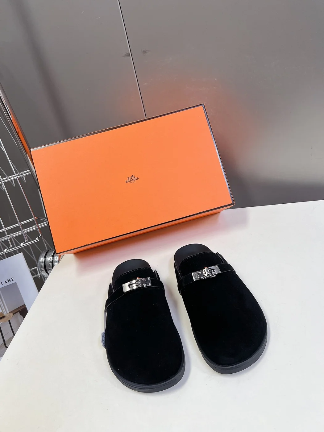Hermès Women Black Suede Leather Slippers product view 1