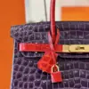Hermès Birkin 30 Purple/Red Crocodile Leather Gold Hardware Bag product view 3