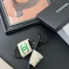 Chanel Women Beige Fabric Green Logo Slides product view 4
