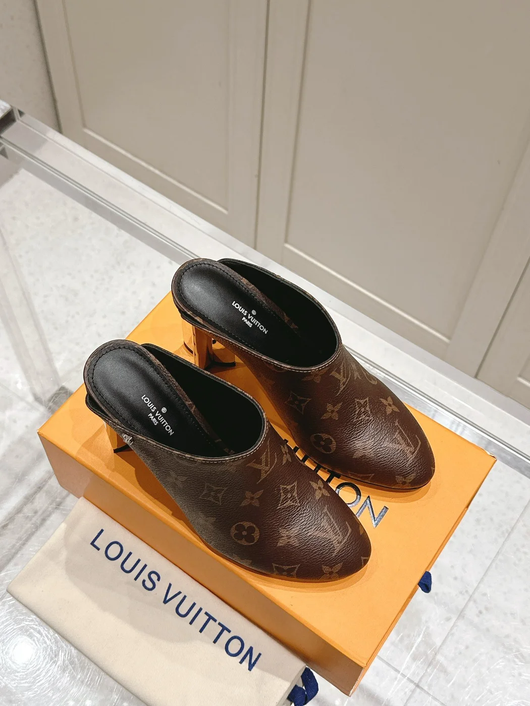 Louis Vuitton Women Brown Leather Mules — Plain Slip-On Style product view 3