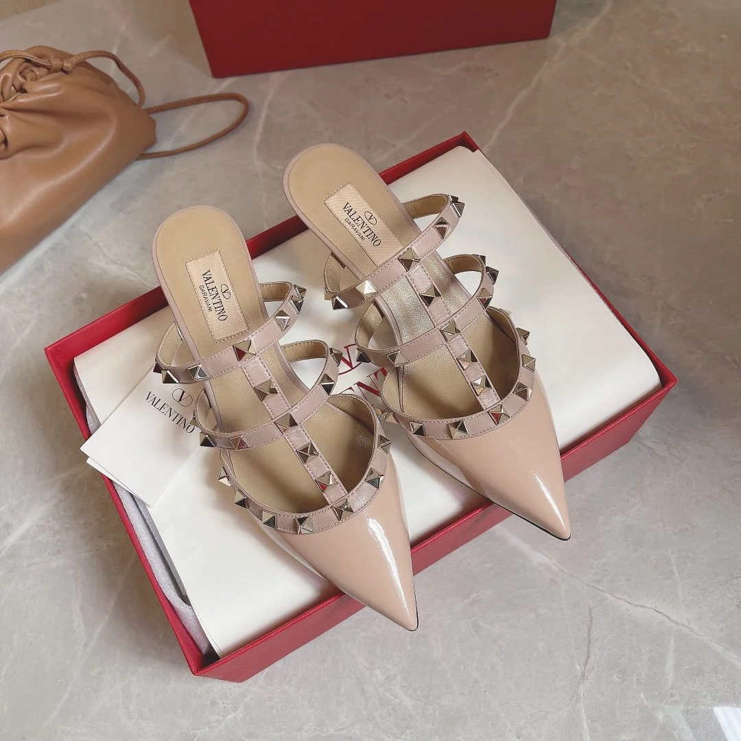 Valentino Women Nude Patent Leather Studded Mules product view 1