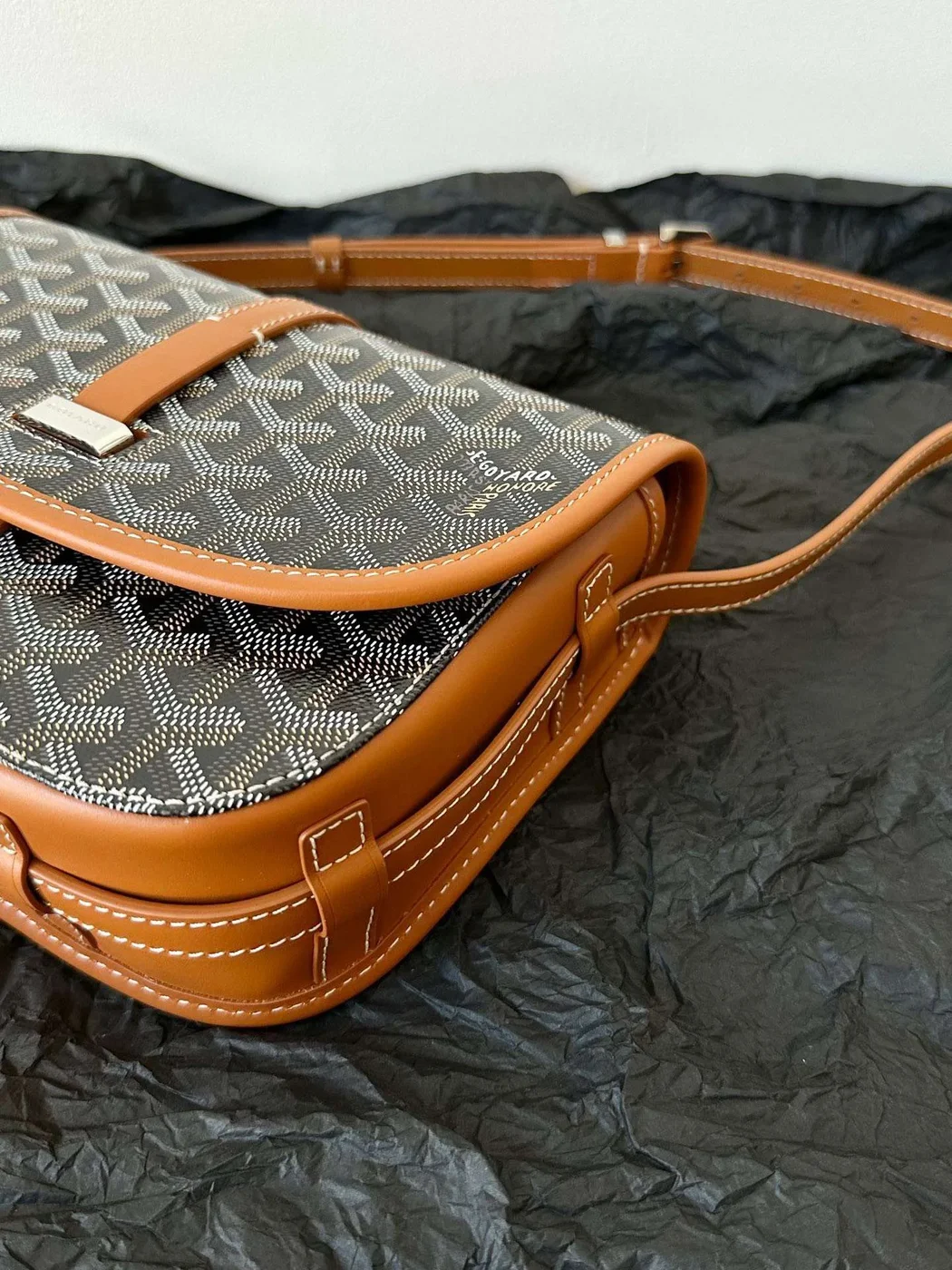 Goyard Chevron Flap Crossbody Bag with Brown Trim, 22 x 16 x 7 cm product view 6