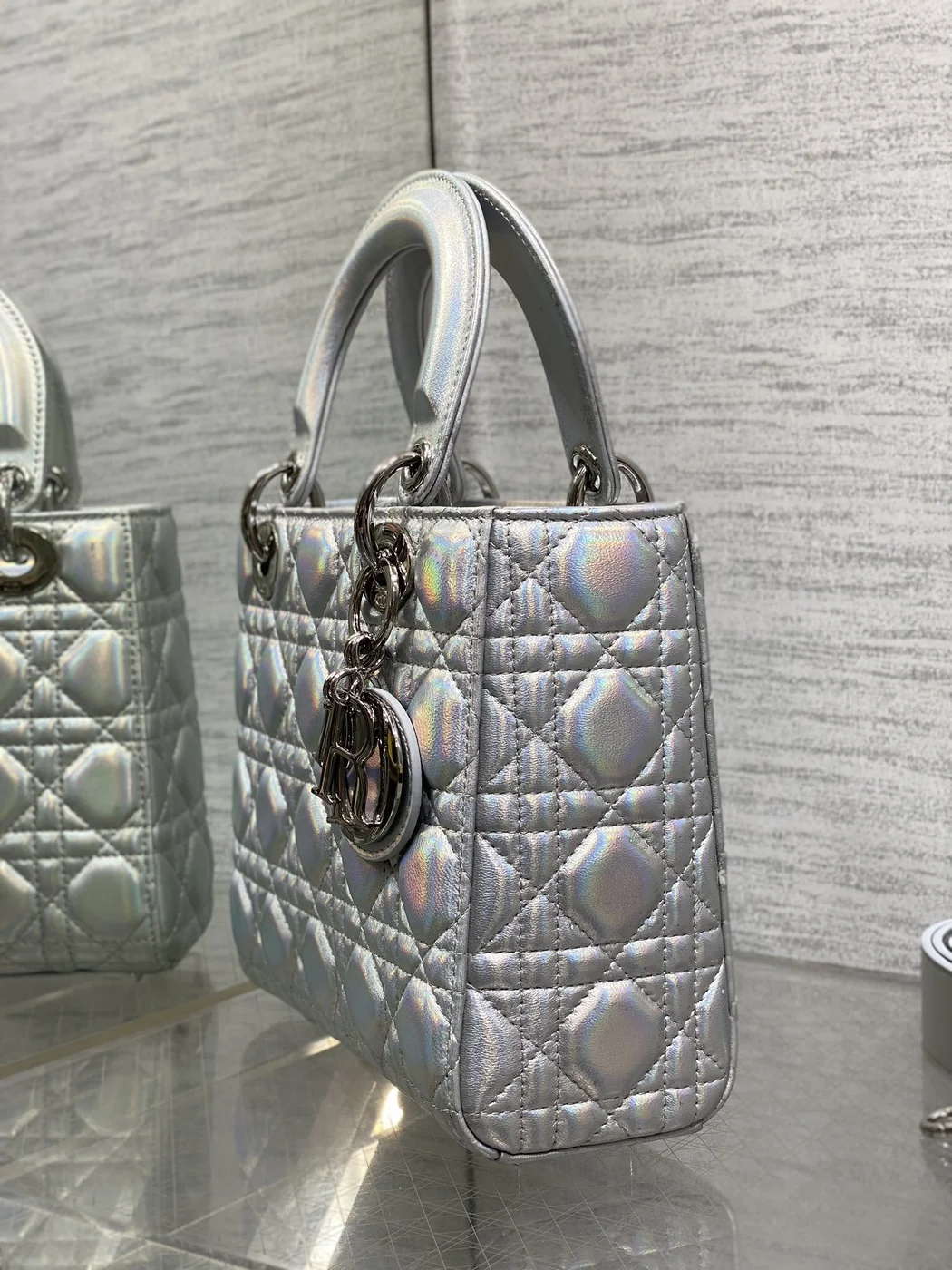 Dior metallic silver Cannage lambskin Bag product view 4